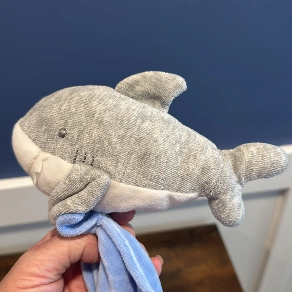 Carters Baby Lovey Gray White Shark Toy Blue Security Blanket Rattle Toy Fish